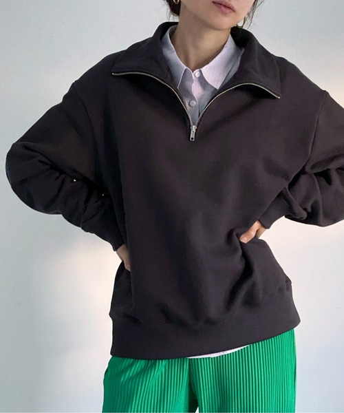 ottilie（オティーリエ）の「ハーフジップスウェットプルオーバー（スウェット・レディース・アイボリー/チャコールグレー/グリーン・FREE）」の11枚目の写真