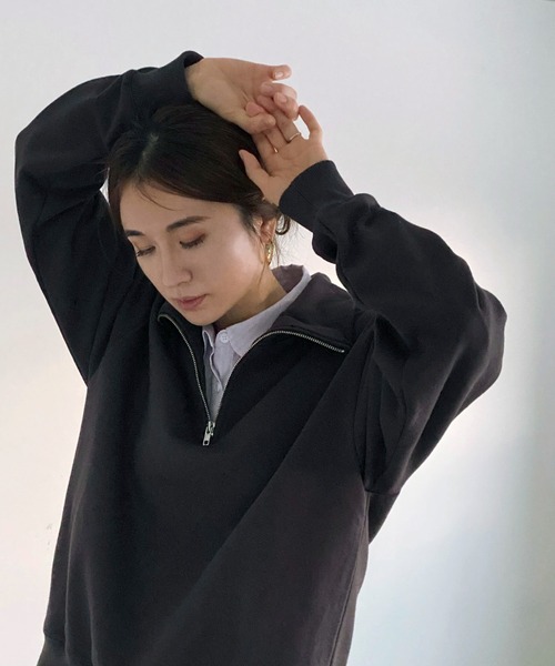 ottilie（オティーリエ）の「ハーフジップスウェットプルオーバー（スウェット・レディース・アイボリー/チャコールグレー/グリーン・FREE）」の12枚目の写真