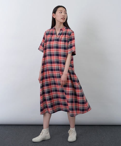 ロワズィール LOISIR リネン混 ロングワンピース ブロックチェック