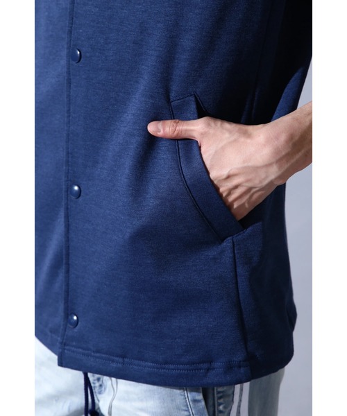 BLUE TORNADO（ブルートルネード）の「BLUE TORNADO∴メランジカノコ胸切替半袖コーチジャケット（シャツ/ブラウス・メンズ・グレー系その他/ブルー/ブラック・L/M）」の12枚目の写真