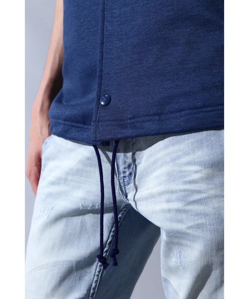 BLUE TORNADO（ブルートルネード）の「BLUE TORNADO∴メランジカノコ胸切替半袖コーチジャケット（シャツ/ブラウス・メンズ・グレー系その他/ブルー/ブラック・L/M）」の13枚目の写真