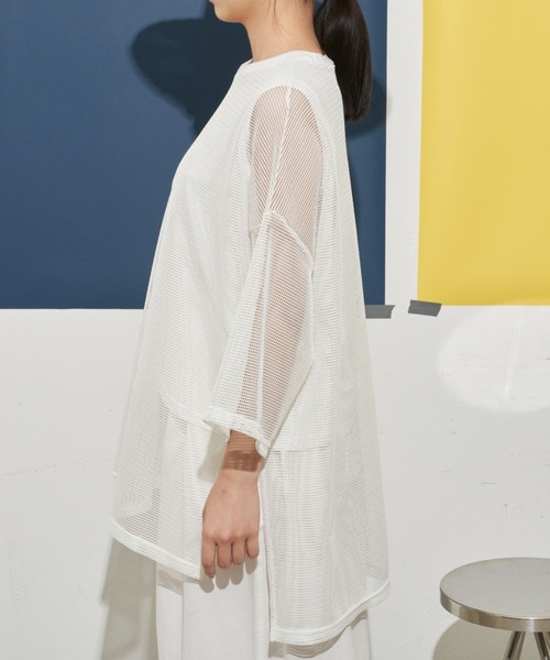 Libra Cue（リブラ キュー）の「シアーソフトメッシュトップス（Tシャツ/カットソー・レディース・ブラック/ベージュ/アイボリー・FREE）」の4枚目の写真