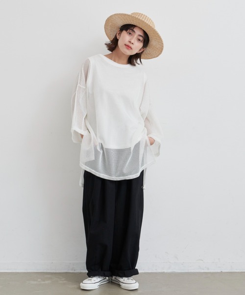 Libra Cue（リブラ キュー）の「シアーソフトメッシュトップス（Tシャツ/カットソー・レディース・ブラック/ベージュ/アイボリー・FREE）」の6枚目の写真