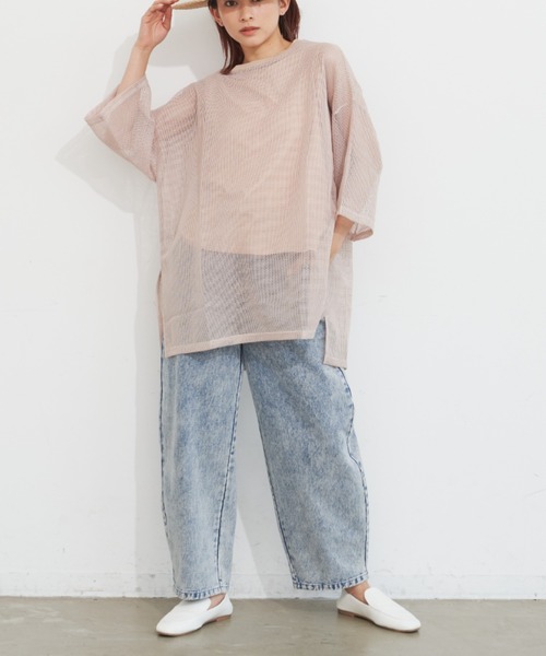 Libra Cue(リブラ キュー)の「シアーソフトメッシュトップス(Tシャツ/カットソー・レディース・ブラック/ベージュ/アイボリー・FREE)」の21枚目の写真