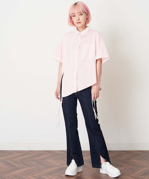 A de a.v.v（アードアー・ヴェ・ヴェ）の「無地ドッキングストライプシャツ（シャツ/ブラウス・レディース・クリーム/ピンク・39）」の10枚目の写真