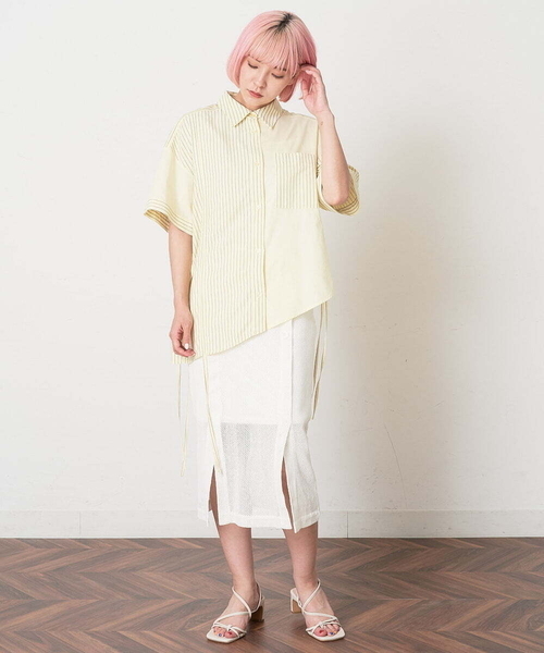 A de a.v.v（アードアー・ヴェ・ヴェ）の「無地ドッキングストライプシャツ（シャツ/ブラウス・レディース・クリーム/ピンク・39）」の14枚目の写真