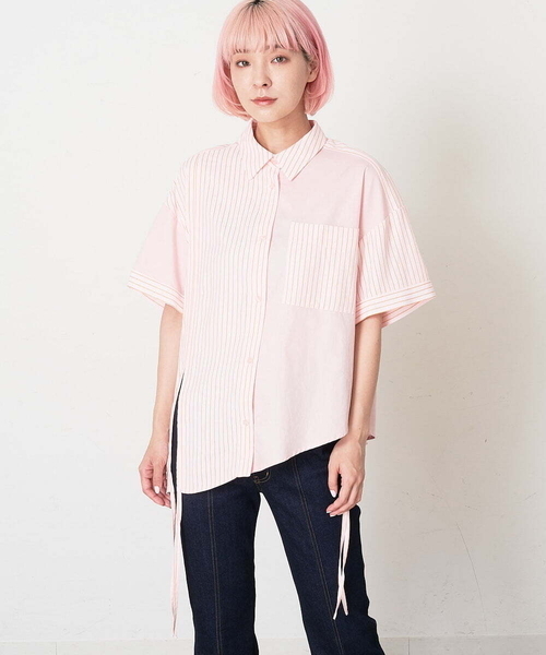 A de a.v.v（アードアー・ヴェ・ヴェ）の「無地ドッキングストライプシャツ（シャツ/ブラウス・レディース・クリーム/ピンク・39）」の16枚目の写真