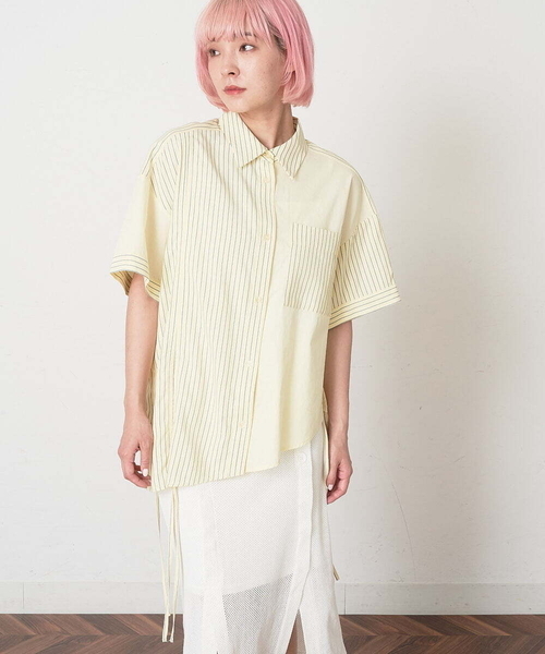 A de a.v.v（アードアー・ヴェ・ヴェ）の「無地ドッキングストライプシャツ（シャツ/ブラウス・レディース・クリーム/ピンク・39）」の17枚目の写真