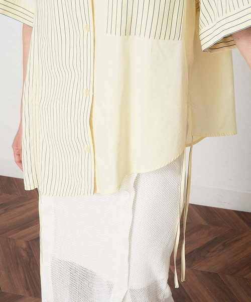 A de a.v.v（アードアー・ヴェ・ヴェ）の「無地ドッキングストライプシャツ（シャツ/ブラウス・レディース・クリーム/ピンク・39）」の22枚目の写真