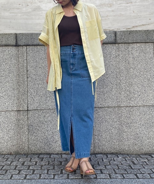 A de a.v.v（アードアー・ヴェ・ヴェ）の「無地ドッキングストライプシャツ（シャツ/ブラウス・レディース・クリーム/ピンク・39）」の3枚目の写真