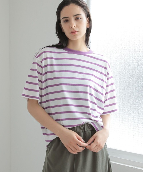 LAKOLE（ラコレ）の「アソートボーダー柄タックTシャツ / 297979（Tシャツ/カットソー・レディース・ブラック/ベージュ/パープル/ブラウン/ブルー/グリーン・SMALL/MEDIUM）」の6枚目の写真