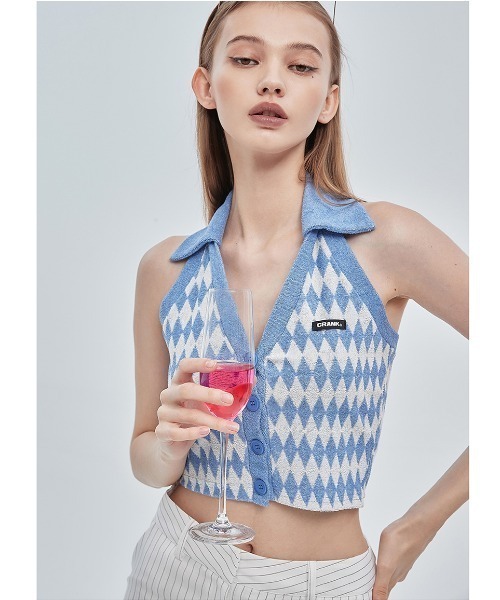 CRANK(クランク)の「A'GEM/9 × .kom『CRANK/クランク』TERRY DIAMOND VEST/テリー ダイアモンド ベスト スリーブレス(Tシャツ/カットソー・レディース・ブルー/イエロー・FREE)」の7枚目の写真