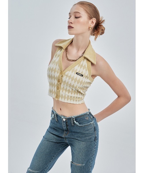 CRANK(クランク)の「A'GEM/9 × .kom『CRANK/クランク』TERRY DIAMOND VEST/テリー ダイアモンド ベスト スリーブレス(Tシャツ/カットソー・レディース・ブルー/イエロー・FREE)」の5枚目の写真