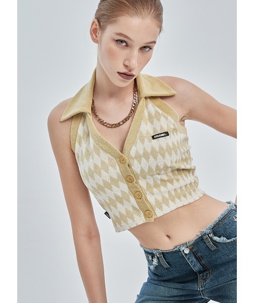CRANK(クランク)の「A'GEM/9 × .kom『CRANK/クランク』TERRY DIAMOND VEST/テリー ダイアモンド ベスト スリーブレス(Tシャツ/カットソー・レディース・ブルー/イエロー・FREE)」の3枚目の写真