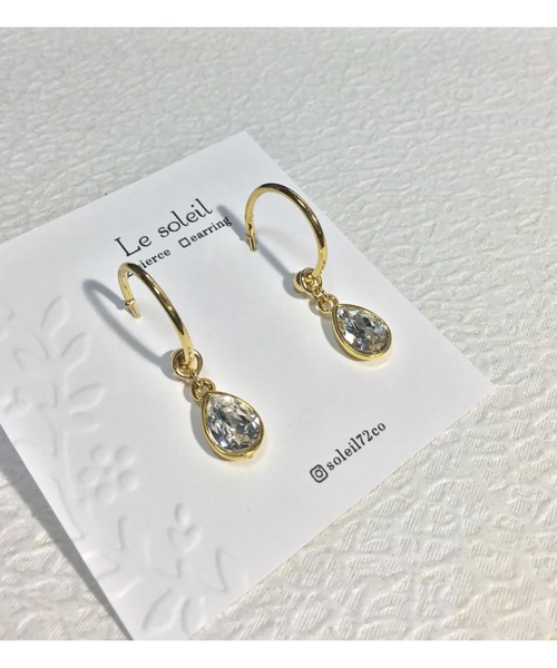 【Le soleil】ドロップ型 スワロフスキーピアス(MA)（ピアス（両耳用））｜tone（トーン）