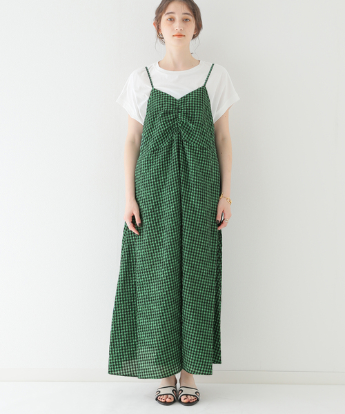 B.C STOCK（ベーセーストック）の「ギンガムフレアーキャミワンピース（ワンピース・レディース・ブラック/グリーン/ブルー系その他・FREE）」の6枚目の写真