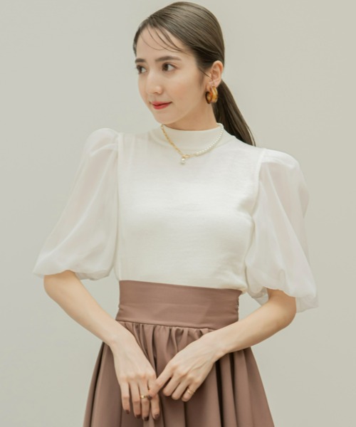 VIOLETTA(ヴィオレッタ)の「パフスリーブドッキングニットトップス(ニット/セーター・レディース・ホワイト/ベージュ/ボルドー・FREE)」の17枚目の写真