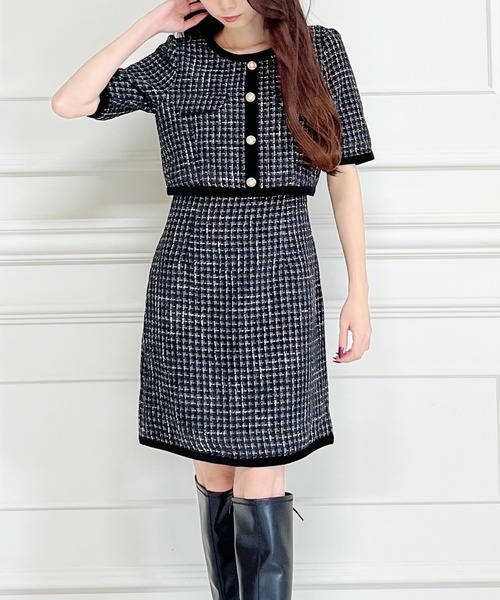 MIIA（ミーア）の「配色ツイードワンピース（ワンピース・レディース・ブラック/オフホワイト/モカ・SMALL/FREE）」の21枚目の写真