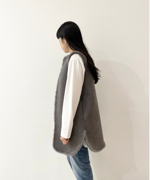 DROIT BELLO（ドロイトベロ）の「DROIT BELLO(ドロイトベロ) リバーシブルファーベスト（ベスト・レディース・グレー・F）」の13枚目の写真