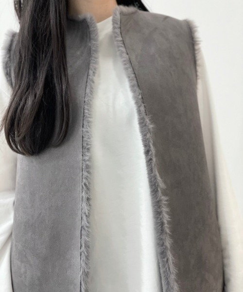 DROIT BELLO（ドロイトベロ）の「DROIT BELLO(ドロイトベロ) リバーシブルファーベスト（ベスト・レディース・グレー・F）」の22枚目の写真