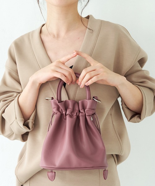 coca（coca）（コカ）の「巾着合皮BAG（ショルダーバッグ・レディース・ダークグリーン/ピンク系その他/ブラック・ONE SIZE）」の3枚目の写真