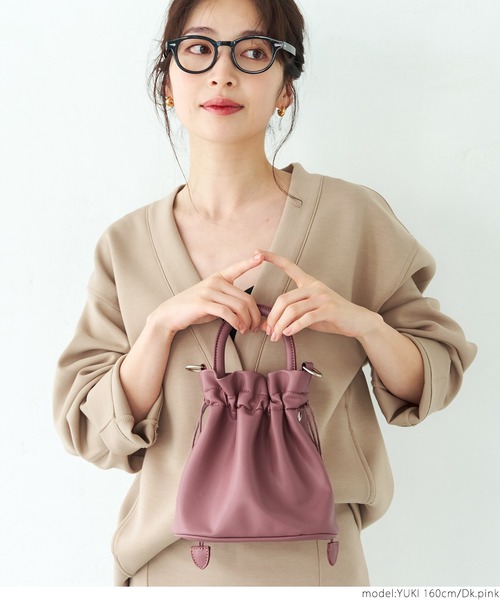 coca（coca）（コカ）の「巾着合皮BAG（ショルダーバッグ・レディース・ダークグリーン/ピンク系その他/ブラック・ONE SIZE）」の12枚目の写真