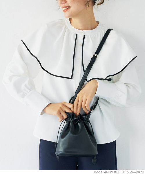 coca（coca）（コカ）の「巾着合皮BAG（ショルダーバッグ・レディース・ダークグリーン/ピンク系その他/ブラック・ONE SIZE）」の6枚目の写真