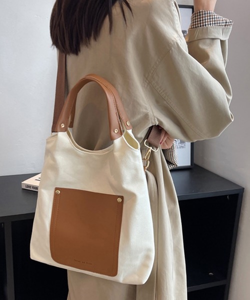 STYLEBLOCK(スタイルブロック)の「バイカラー2WAYデザインショルダーバッグ(ショルダーバッグ・レディース・ホワイト/イエロー/グリーン/ブラック・FREE)」の2枚目の写真