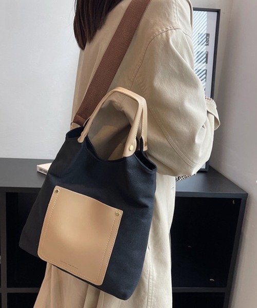 STYLEBLOCK(スタイルブロック)の「バイカラー2WAYデザインショルダーバッグ(ショルダーバッグ・レディース・ホワイト/イエロー/グリーン/ブラック・FREE)」の1枚目の写真