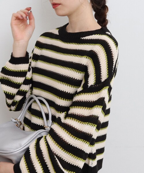 Cutie Blonde（キューティーブロンド）の「◆透かし編みマルチボーダーニットプルオーバー（ニット/セーター・レディース・ブラウン系3/ブラック系2/オレンジ系その他4・00）」の2枚目の写真