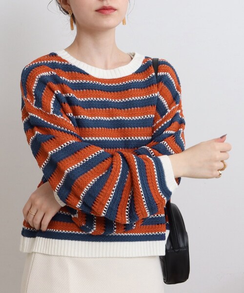 Cutie Blonde（キューティーブロンド）の「◆透かし編みマルチボーダーニットプルオーバー（ニット/セーター・レディース・ブラウン系3/ブラック系2/オレンジ系その他4・00）」の3枚目の写真