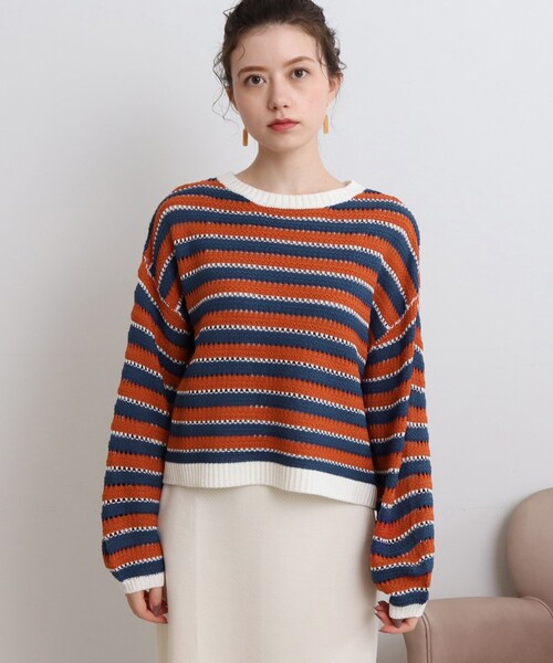 Cutie Blonde（キューティーブロンド）の「◆透かし編みマルチボーダーニットプルオーバー（ニット/セーター・レディース・ブラウン系3/ブラック系2/オレンジ系その他4・00）」の10枚目の写真
