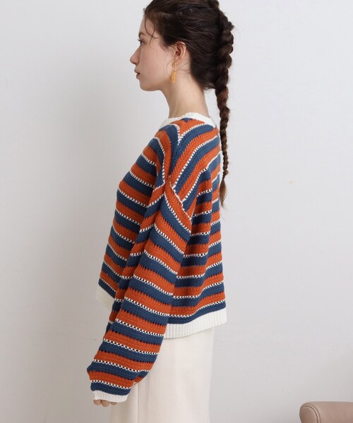 Cutie Blonde（キューティーブロンド）の「◆透かし編みマルチボーダーニットプルオーバー（ニット/セーター・レディース・ブラウン系3/ブラック系2/オレンジ系その他4・00）」の7枚目の写真