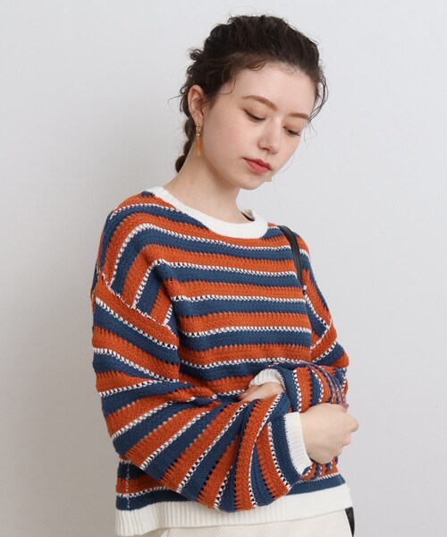 Cutie Blonde（キューティーブロンド）の「◆透かし編みマルチボーダーニットプルオーバー（ニット/セーター・レディース・ブラウン系3/ブラック系2/オレンジ系その他4・00）」の6枚目の写真