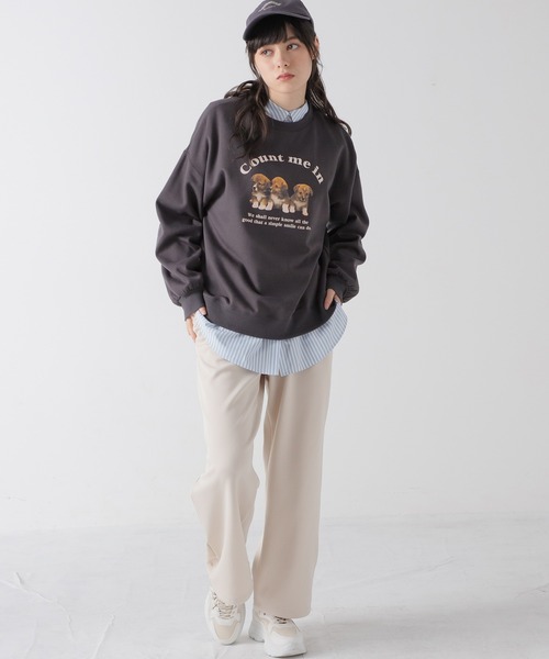 Honeys（ハニーズ）の「裏起毛ストレート（股下６４ｃｍ）（その他パンツ・レディース・ブラック/グリーン/グレイッシュベージュ/イエロー×グリーン・L/SS/S/M）」の3枚目の写真