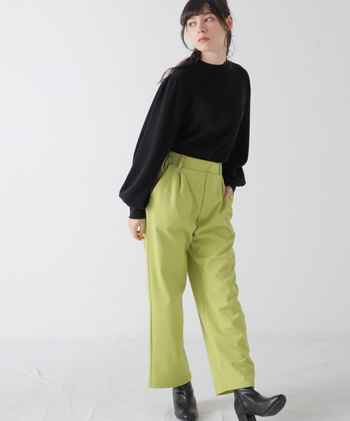 Honeys（ハニーズ）の「裏起毛ストレート（股下６４ｃｍ）（その他パンツ・レディース・ブラック/グリーン/グレイッシュベージュ/イエロー×グリーン・L/SS/S/M）」の8枚目の写真