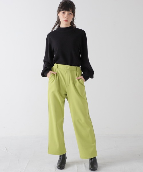 Honeys（ハニーズ）の「裏起毛ストレート（股下６４ｃｍ）（その他パンツ・レディース・ブラック/グリーン/グレイッシュベージュ/イエロー×グリーン・L/SS/S/M）」の9枚目の写真