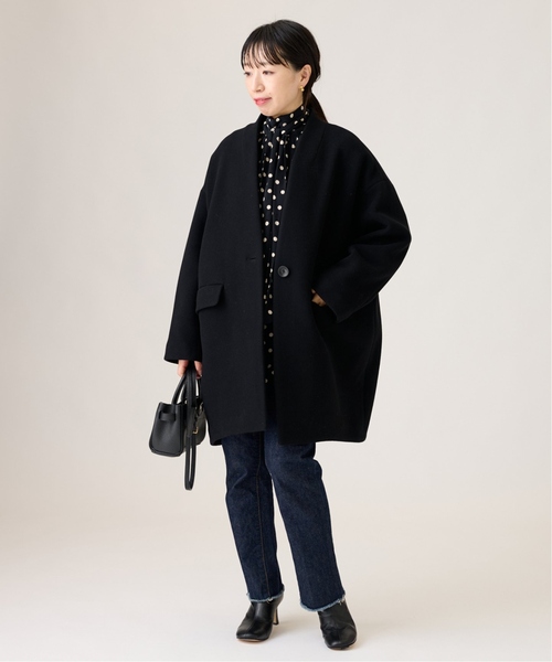 journal standard L'essage（ジャーナルスタンダードレサージュ）の「コクーンミドルコート2（ノーカラーコート・レディース・モスグリーン/アイボリー/ブラック・FREE）」の16枚目の写真