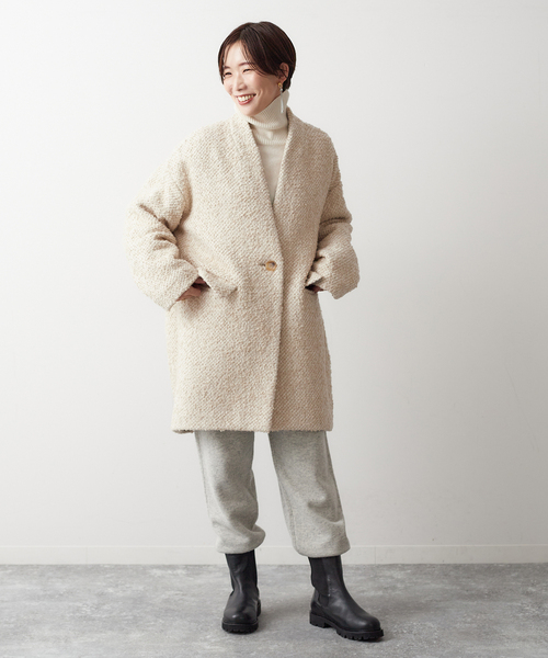 journal standard L'essage（ジャーナルスタンダードレサージュ）の「コクーンミドルコート2（ノーカラーコート・レディース・モスグリーン/アイボリー/ブラック・FREE）」の17枚目の写真