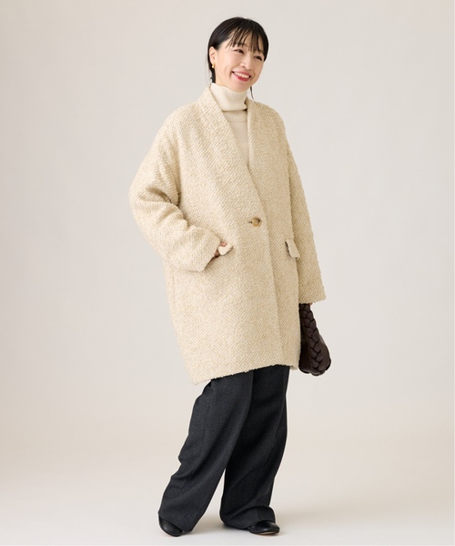 journal standard L'essage（ジャーナルスタンダードレサージュ）の「コクーンミドルコート2（ノーカラーコート・レディース・モスグリーン/アイボリー/ブラック・FREE）」の21枚目の写真