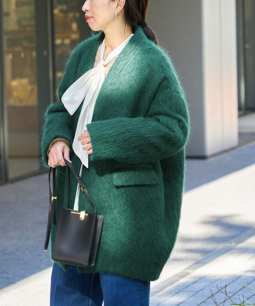 journal standard L'essage（ジャーナルスタンダードレサージュ）の「コクーンミドルコート2（ノーカラーコート・レディース・モスグリーン/アイボリー/ブラック・FREE）」の14枚目の写真