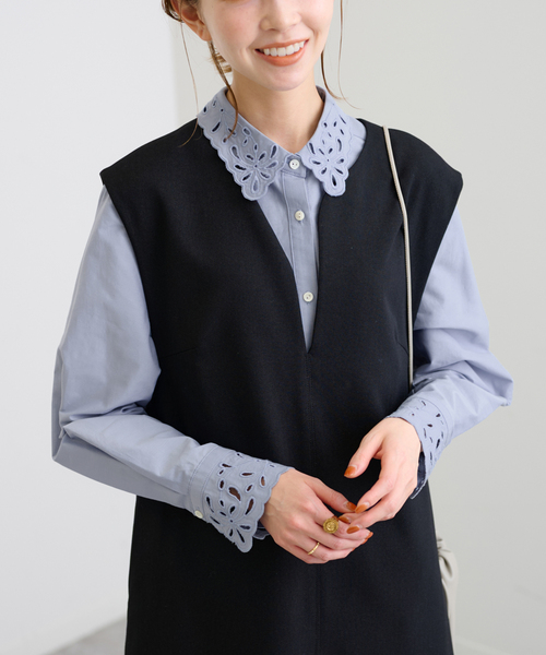 SLOBE IENA（スローブイエナ）の「刺繍レースカラーシャツ（シャツ