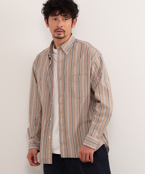 B:MING by BEAMS（ビーミングバイビームス）の「B:MING by BEAMS / マルチストライプ ボタンダウン シャツ（シャツ/ブラウス・メンズ・オフホワイト/ベージュ/ブルー・LARGE/SMALL/X-LARGE/MEDIUM）」の3枚目の写真