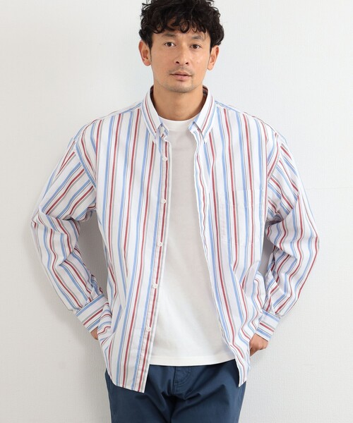 B:MING by BEAMS（ビーミングバイビームス）の「B:MING by BEAMS / マルチストライプ ボタンダウン シャツ（シャツ/ブラウス・メンズ・オフホワイト/ベージュ/ブルー・LARGE/SMALL/X-LARGE/MEDIUM）」の2枚目の写真