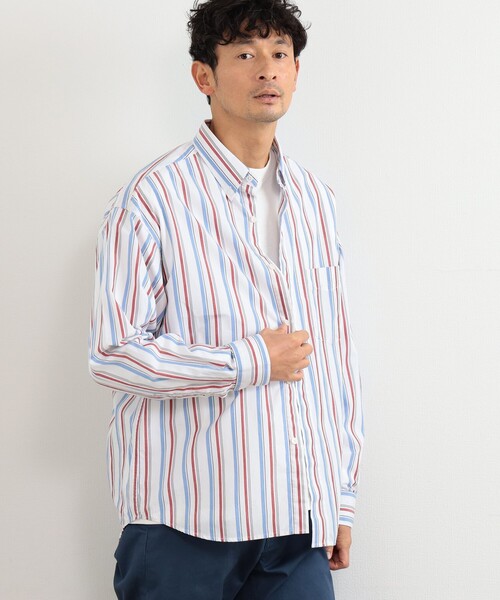 B:MING by BEAMS（ビーミングバイビームス）の「B:MING by BEAMS / マルチストライプ ボタンダウン シャツ（シャツ/ブラウス・メンズ・オフホワイト/ベージュ/ブルー・LARGE/SMALL/X-LARGE/MEDIUM）」の13枚目の写真