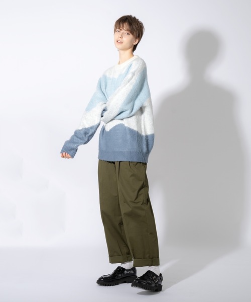 ONCILY(オンシェリー)の「WAVE PATTERN SHAGGY KNIT / シャギーウェーブニット(ニット/セーター・メンズ・オリーブ/ブルー・MEDIUM/LARGE)」の8枚目の写真