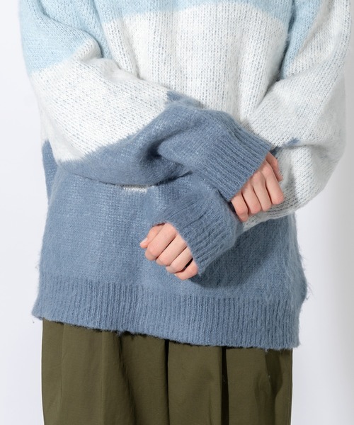 ONCILY(オンシェリー)の「WAVE PATTERN SHAGGY KNIT / シャギーウェーブニット(ニット/セーター・メンズ・オリーブ/ブルー・MEDIUM/LARGE)」の12枚目の写真