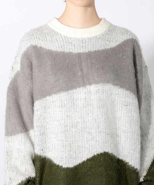 ONCILY(オンシェリー)の「WAVE PATTERN SHAGGY KNIT / シャギーウェーブニット(ニット/セーター・メンズ・オリーブ/ブルー・MEDIUM/LARGE)」の22枚目の写真