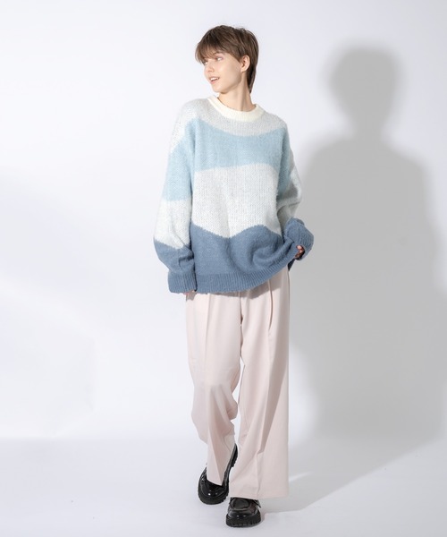 ONCILY(オンシェリー)の「WAVE PATTERN SHAGGY KNIT / シャギーウェーブニット(ニット/セーター・メンズ・オリーブ/ブルー・MEDIUM/LARGE)」の10枚目の写真