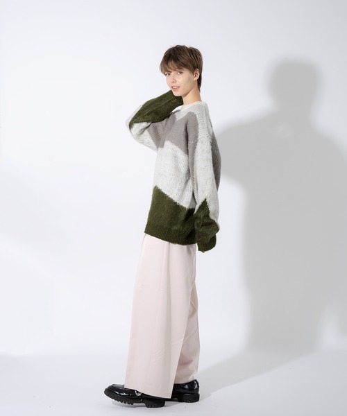 ONCILY(オンシェリー)の「WAVE PATTERN SHAGGY KNIT / シャギーウェーブニット(ニット/セーター・メンズ・オリーブ/ブルー・MEDIUM/LARGE)」の21枚目の写真